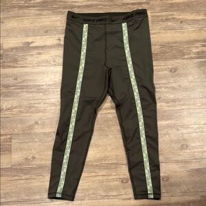 Nike Pro Black Leggings with Green Stripes